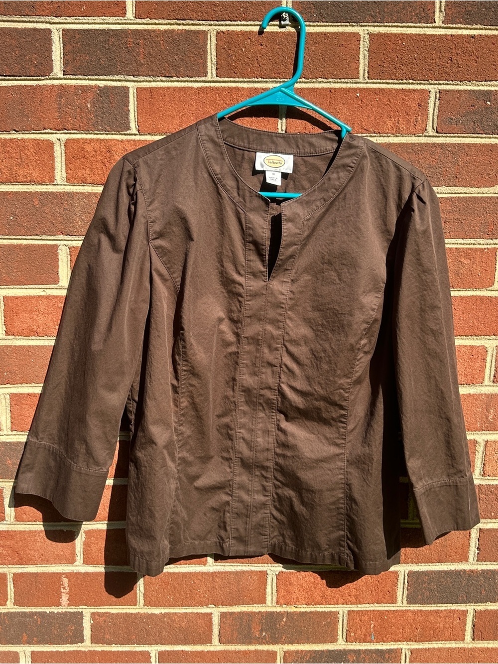 Talbots Chocolate Brown Structured Cotton Top 3/4 Sleeve Women’s 14